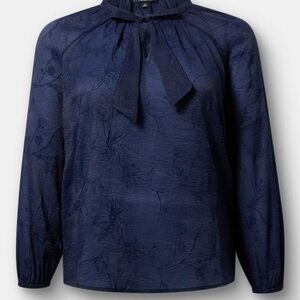 torrid Navy Floral Tie-Neck Blouse